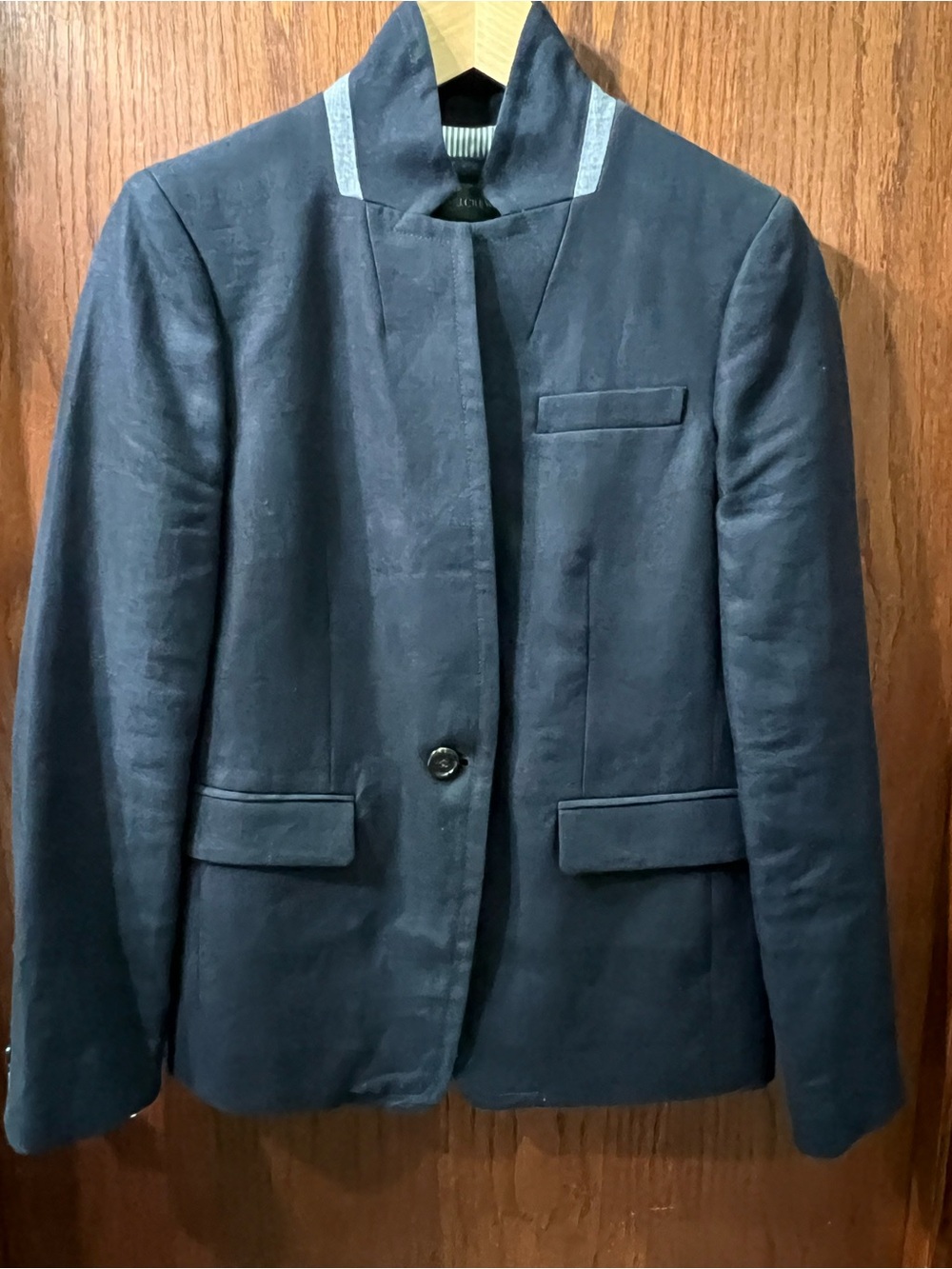J. Crew Navy Single-Button Blazer with Stand Collar